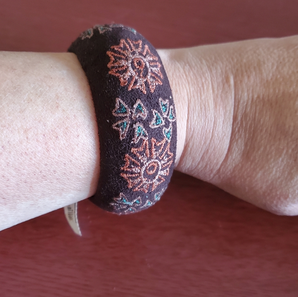 Floral Embroidered Cuff Bangle Bracelet Fall Colors Boho ~ New With Tags